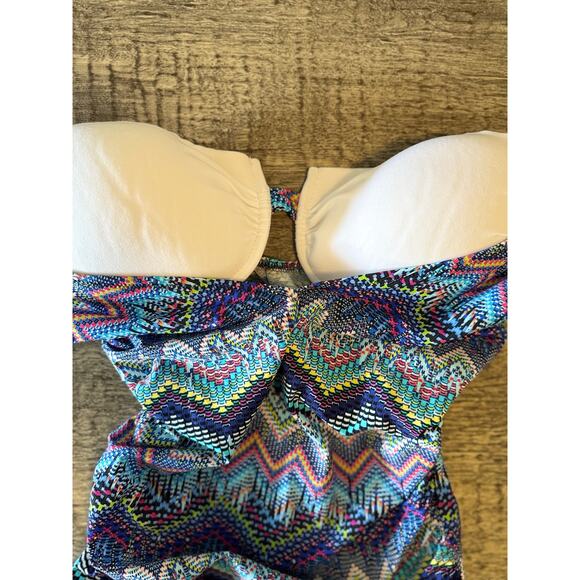 Gottex Skyline Chevron Tankini Top Sz 34D Colorful Boho Zigzag Swimwear V-Neck - Picture 2 of 5